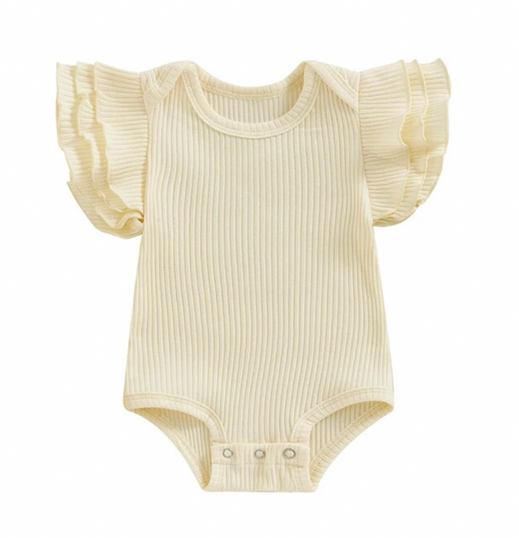 Solid Ribbed Triple Ruffle Rompers (8 Colors) - PREORDER