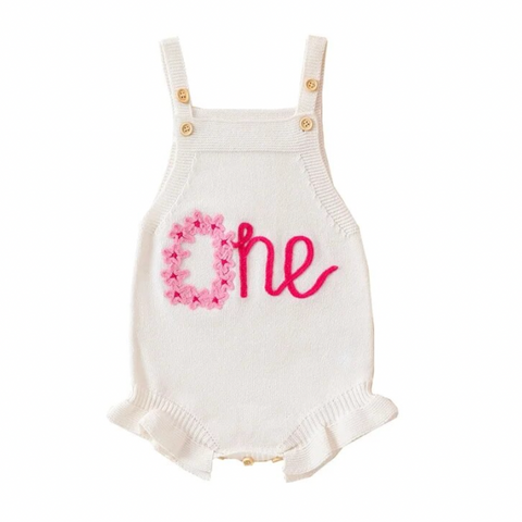 ONE Daisy Embroidered Knit Romper - PREORDER
