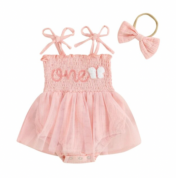 ONE Embroidered Butterfly Tie Tutu Rompers (3 Colors) - PREORDER