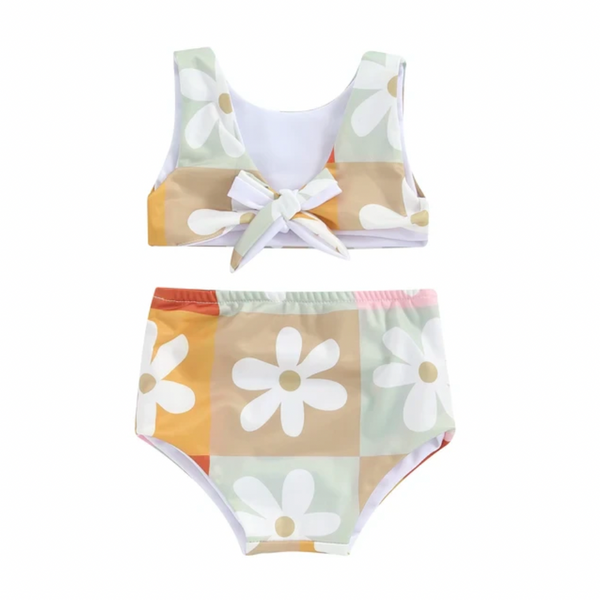 Pastel Neutral Checkered Daisies Swimsuit - PREORDER