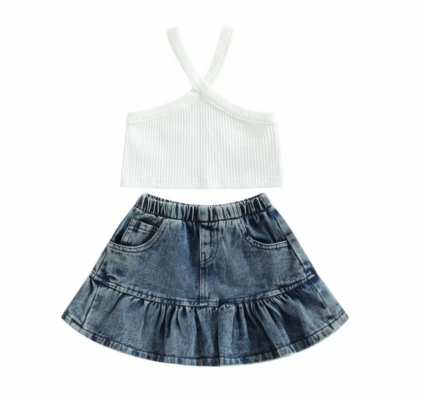 Jude Crop Denim Skirt Outfits (2 Colors) - PREORDER