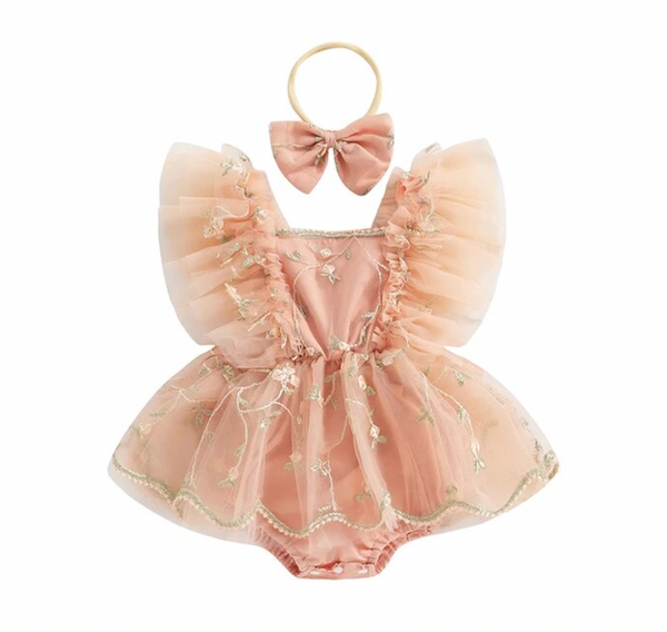 Floral Tulle Romper Dresses & Bows (3 Colors) - PREORDER