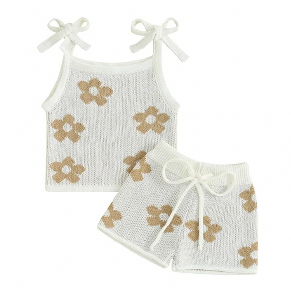 Neutral Knit Daisies Tank Outfits (2 Colors) - PREORDER