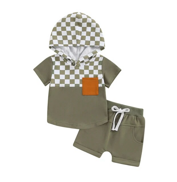 Checkered Pocket Hoodie Outfits (3 Colors) - PREORDER