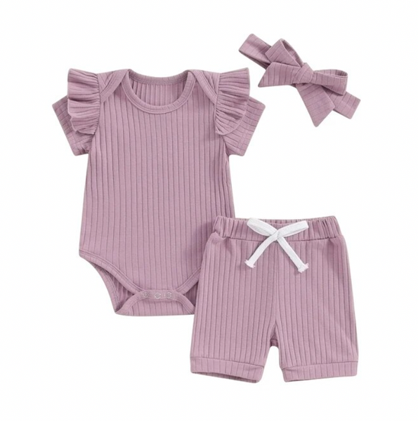 Solid Ruffle Ribbed Outfits & Bows (5 Colors) - PREORDER