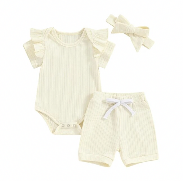 Solid Ruffle Ribbed Outfits & Bows (5 Colors) - PREORDER