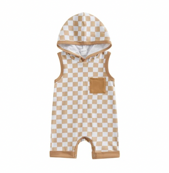 Sleeveless Checkered Hoodie Rompers (4 Colors) - PREORDER
