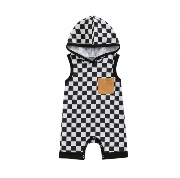 Sleeveless Checkered Hoodie Shorts Rompers (4 Colors) - PREORDER
