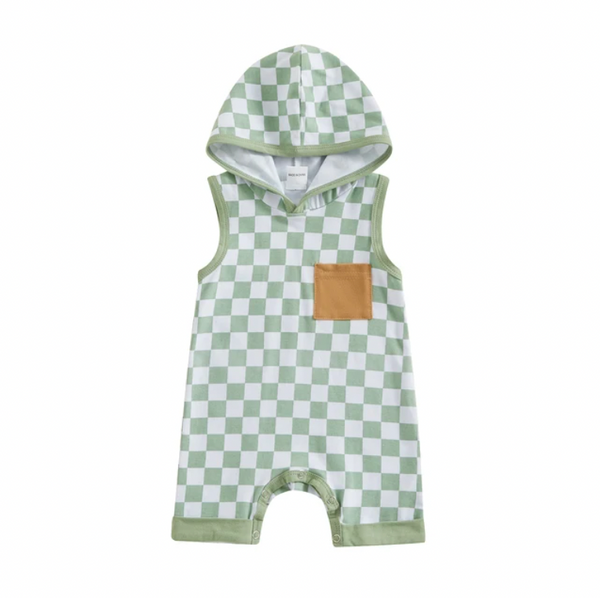 Sleeveless Checkered Hoodie Shorts Rompers (4 Colors) - PREORDER