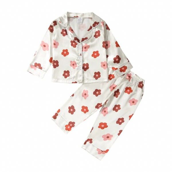 Neutral Kenzie Floral Silk Pajamas - PREORDER