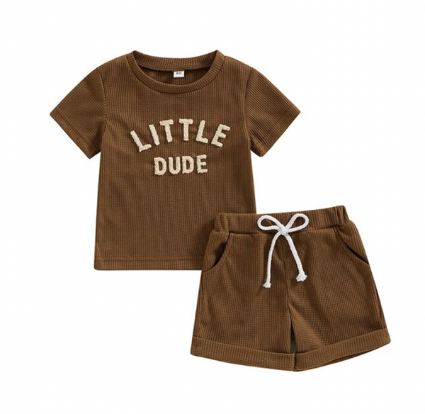 Little Dude Waffle Short Outfits (3 Colors) - PREORDER