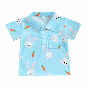 Blue Bunnies & Carrots Collar Shirt - PREORDER