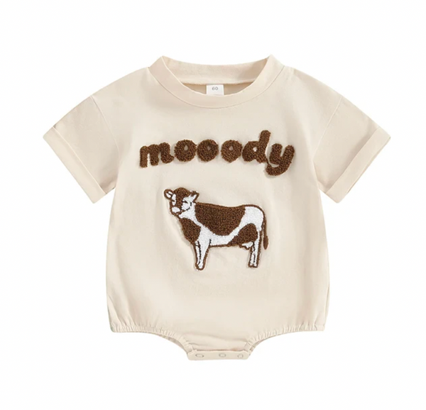 Neutral Moo Patch Rompers (2 Styles) - PREORDER
