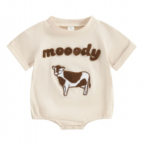 Neutral Moo Patch Rompers (2 Styles) - PREORDER