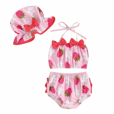 Strawberries & Daisies Ruffle Swimsuits & Hats (2 Styles) - PREORDER