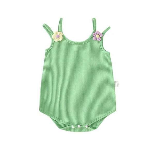 Double Strap Daisy Ribbed Rompers (4 Colors) - PREORDER