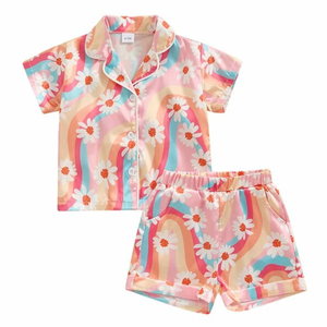 Rainbow Groovy Daisies Silk Pajamas - PREORDER
