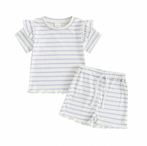 Casual Striped Ruffle Outfits (2 Colors) - PREORDER