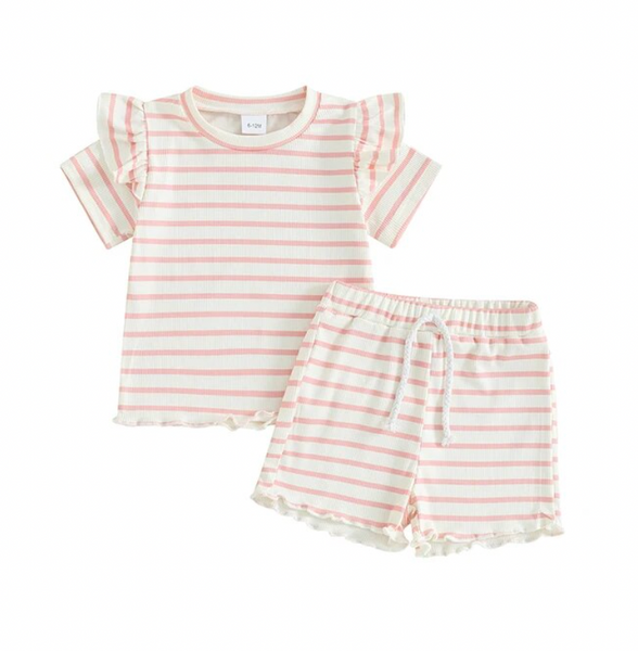 Casual Striped Ruffle Outfits (2 Colors) - PREORDER