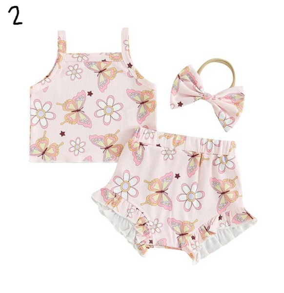 Butterflies & Daisies Ribbed Outfits (2 Styles) - PREORDER