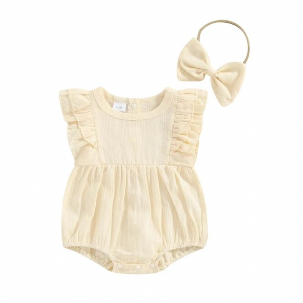 Solid Cotton Rompers & Bows (3 Colors) - PREORDER