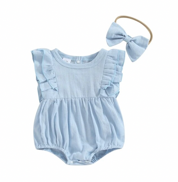 Solid Cotton Rompers & Bows (3 Colors) - PREORDER