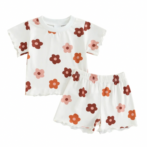 Neutral Daisies Ruffle Outfit - PREORDER