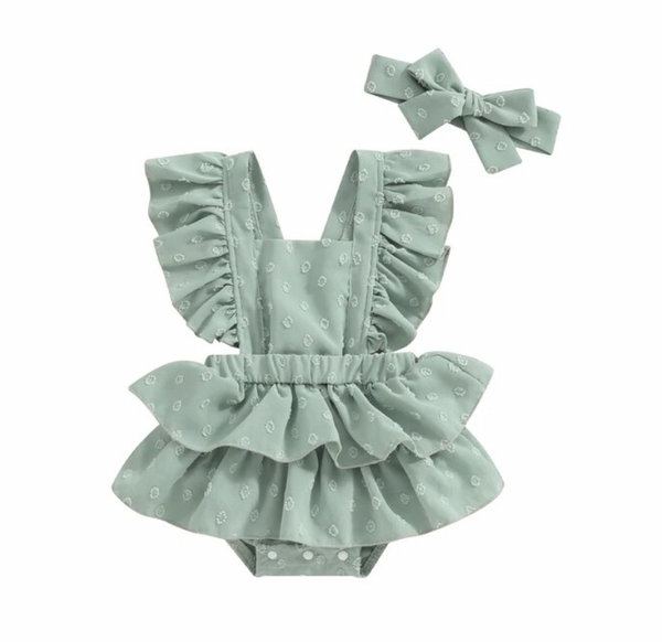 Ruffles + Dots Rompers & Bows (3 Colors) - PREORDER