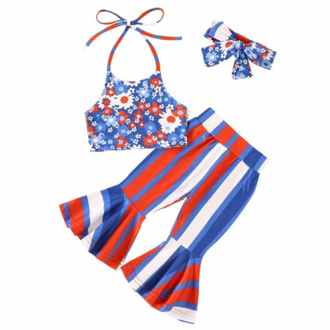 4th of July Daisies + Stripes Outfit & Bow - PREORDER