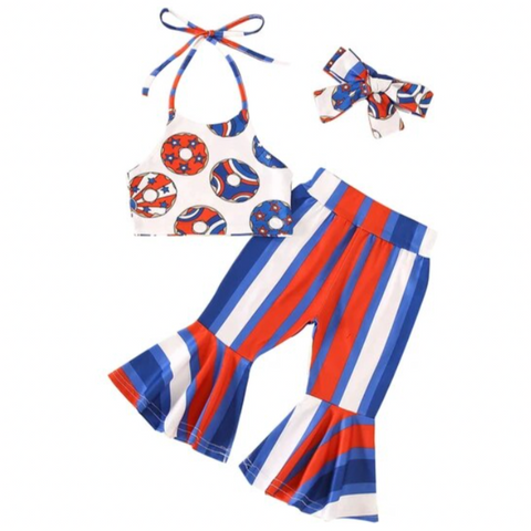 4th of July Donuts + Stripes Outfit & Bow - PREORDER