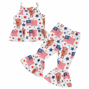 American Flags & Bulls Bells Outfit & Bow - PREORDER
