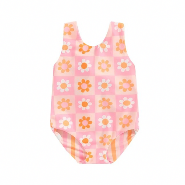 Checkered Daisies & Stripes Swimsuit - PREORDER