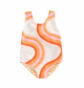 Orange Squiggles & Leopard Swimsuit - PREORDER