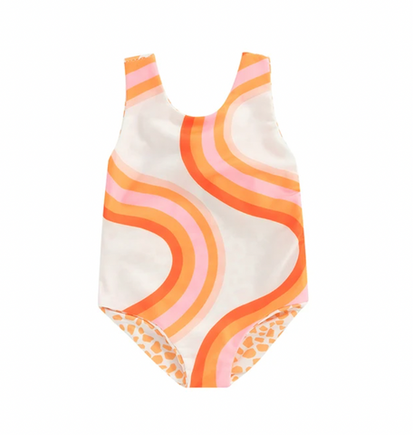 Orange Squiggles & Leopard Swimsuit - PREORDER
