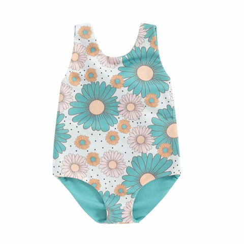Its Your World Floral & Solid Teal Swimsuit - PREORDER