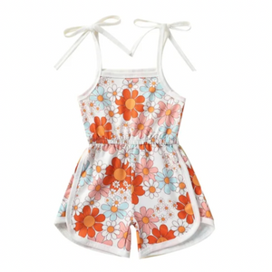 Colorful Daisies Tie Shorts Romper - PREORDER