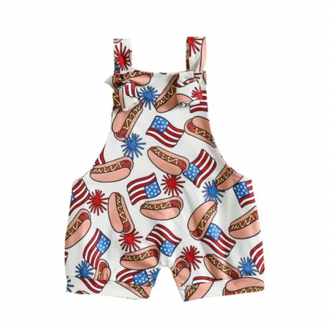 Hot Dogs + Fireworks + American Flags Shorts Romper - PREORDER