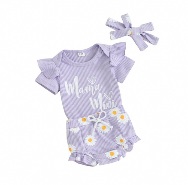 Mama Mini Ribbed Daisies Outfits (5 Colors) - PREORDER