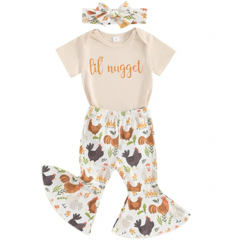 Lil Nugget Hens & Chicks Outfit & Bow - PREORDER