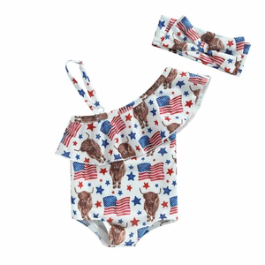 American Flags & Bulls Swimsuit & Bow - PREORDER