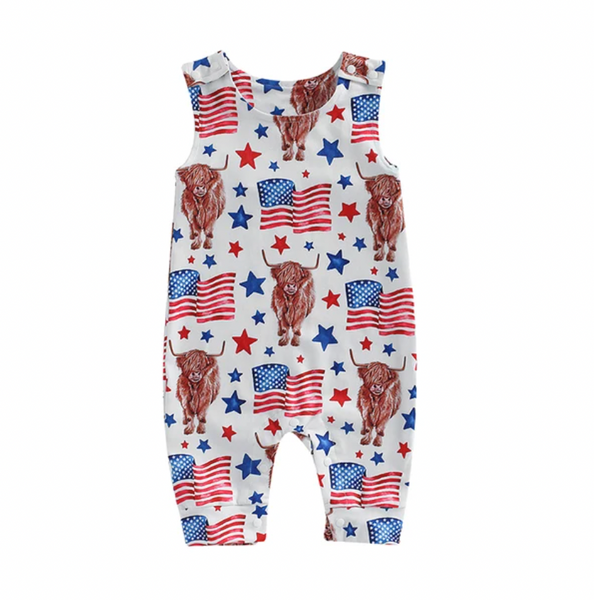 American Flags & Bulls Pants Rompers (2 Colors) - PREORDER