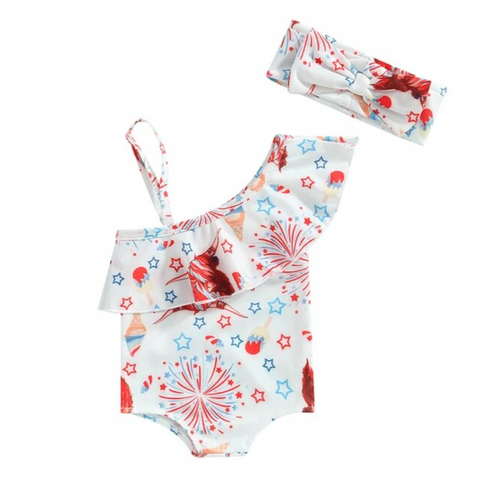 4th of July Bulls + Ice Cream Swimsuit & Bow - PREORDER