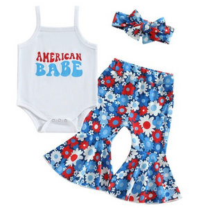 American Babe 4th of July Daisies Outfit & Bow - PREORDER