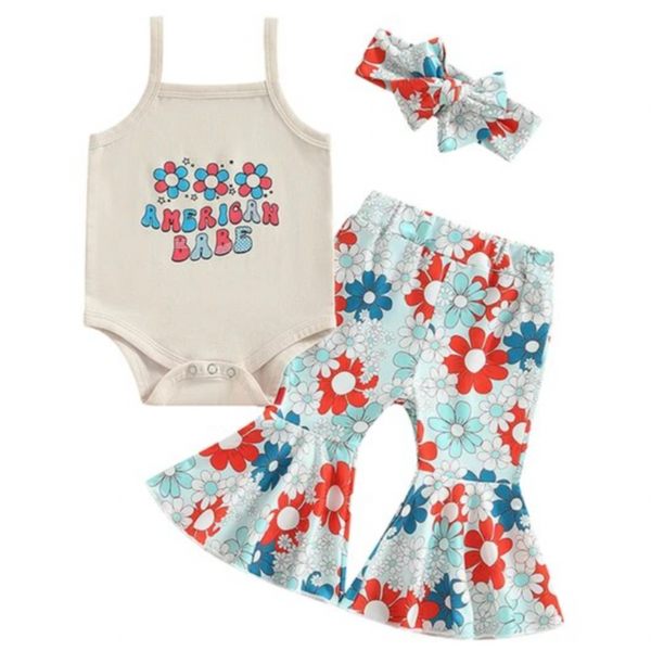 American Babe USA Daisies Outfit & Bow - PREORDER