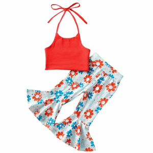 Solid Red USA Daisies Halter Outfit - PREORDER