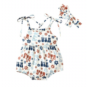 USA & Daisies Romper & Bow - PREORDER