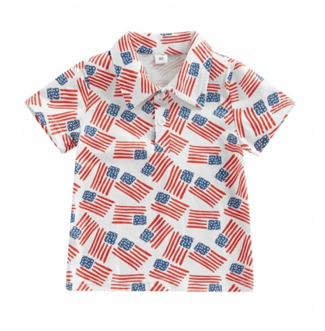 American Flag Clipart Collar Shirt - PREORDER