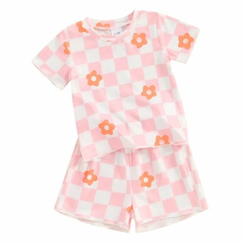 Pink Checkered Daisies Outfit - PREORDER