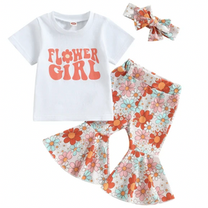 Flower Girl Colorful Daisies Ribbed Outfit & Bow - PREORDER