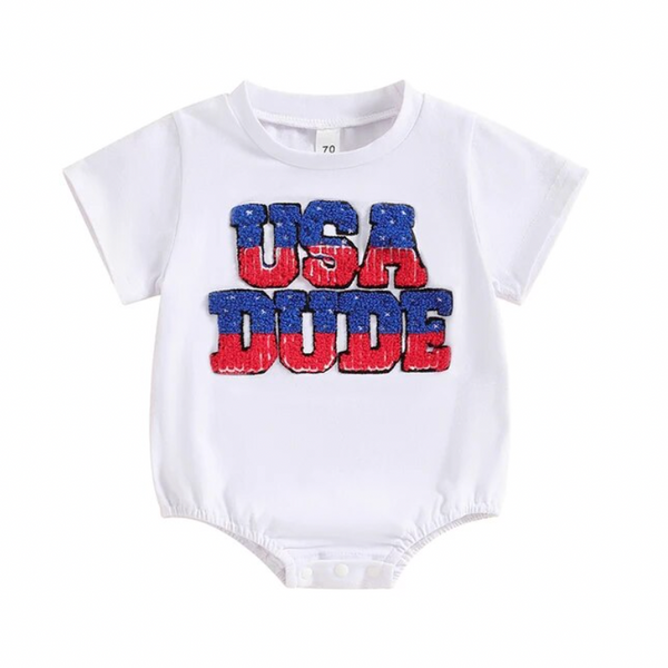 USA Dude Flag Patch Rompers (2 Colors) - PREORDER